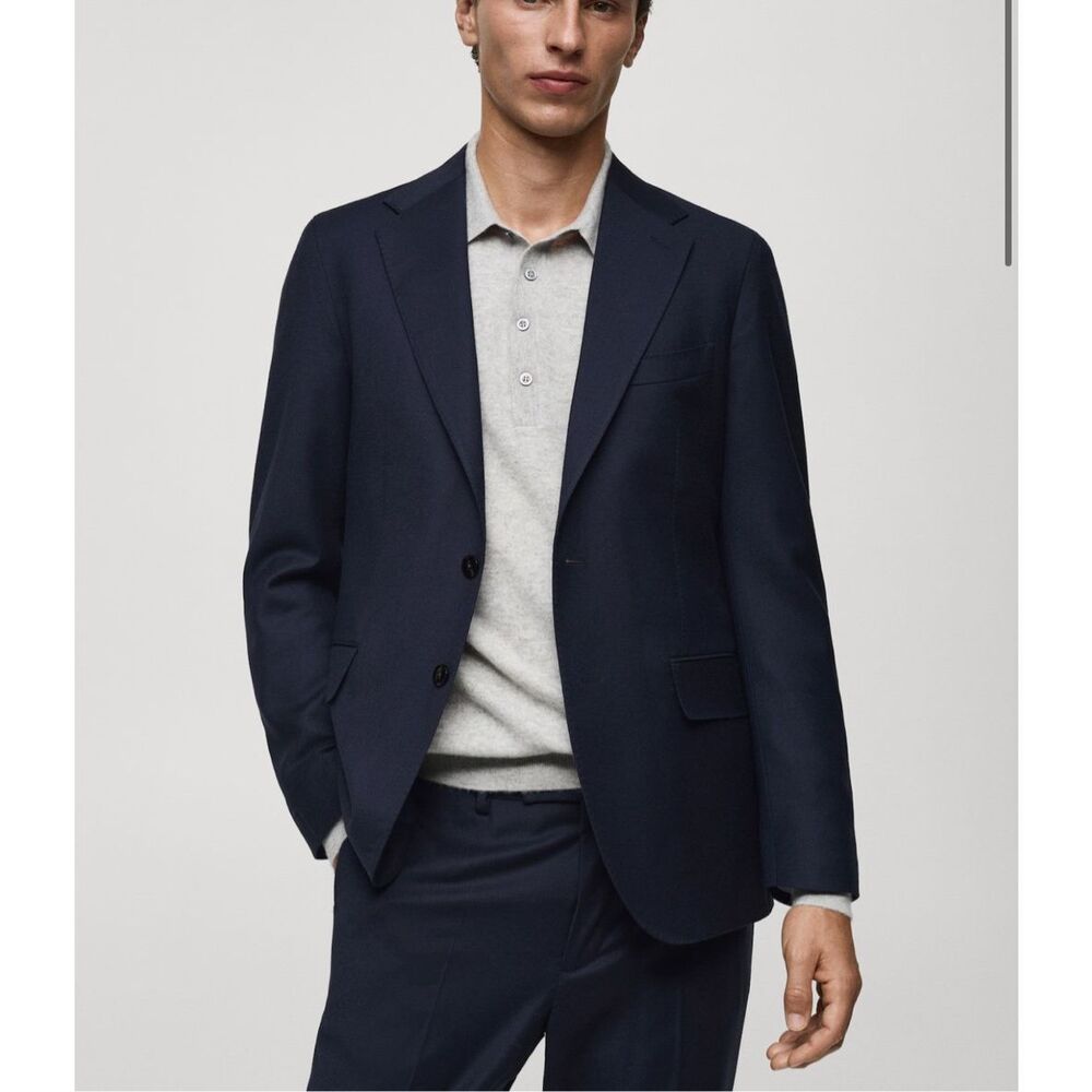 MNG by MANGO $270 Italian Virgin Wool Flannel Suit Jacket Blazer 44 NEW